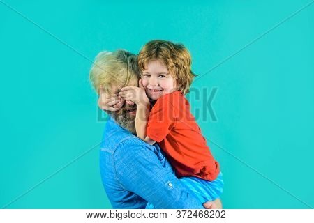 Happy Father's Day. Dad Hugs With Son. Family Time. Dad And Son. Good Relationships. Parentship Conc