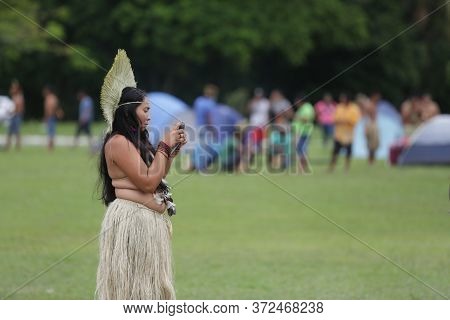 Salvador, Bahia / Brazil - May 29, 2017: Indians From Various Bahia Tribes And Ethnic Groups Camp In
