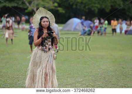 Salvador, Bahia / Brazil - May 29, 2017: Indians From Various Bahia Tribes And Ethnic Groups Camp In