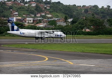 Ilheus, Bahia / Brazil - June 13, 2011: Atr-72 Aircraft From Trip Linhas Aereas Is Seen During Taxii