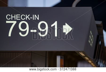 Bucharest, Romania - June 17, 2020 A check-in signal at Bucharest Henri Coanda International Airport, 20 km north of Bucharest, in Otopeni. This image is for editorial use only.