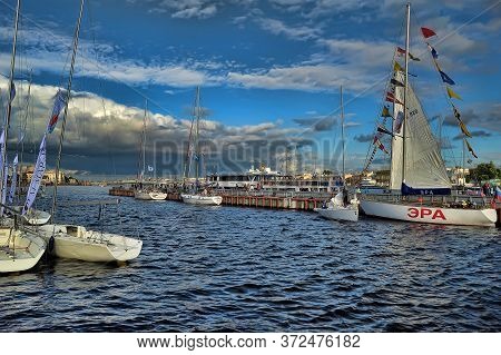 Russia, St. Petersburg, 30,08,2014 Yacht Regatta On The Waters Of The Neva