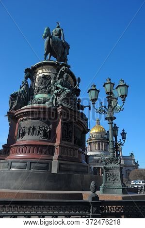 View Of Saint Isaac's Cathedral And Monument To Nicholas I In St.petersburg, Russia.