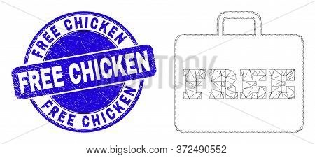 Web Mesh Free Case Icon And Free Chicken Seal Stamp. Blue Vector Round Distress Seal With Free Chick
