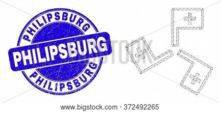 Web Carcass Medical Flags Icon And Philipsburg Seal Stamp. Blue Vector Rounded Distress Seal Stamp W