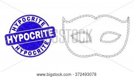 Web Carcass Private Mask Pictogram And Hypocrite Stamp. Blue Vector Round Textured Seal Stamp With H