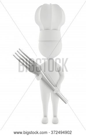 3d character , chef with a fork - 3d rendering