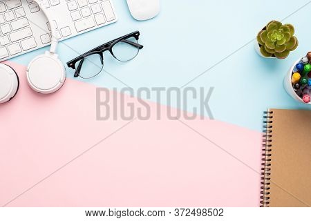 Top View With Copy Space Of Office Desk With Accessories