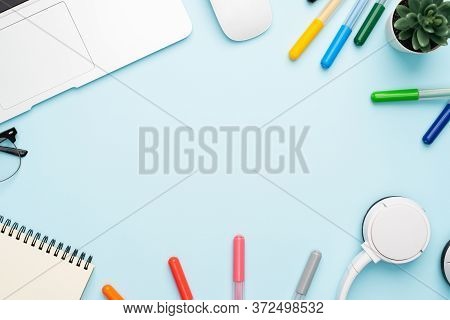 Top View With Copy Space Of Office Desk With Accessories