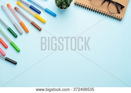 Top View With Copy Space Of Office Desk With Accessories