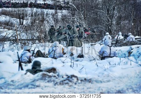 Leningrad Region, Russia - January 22, 2012: The German Gunners During The Second World War To Occup