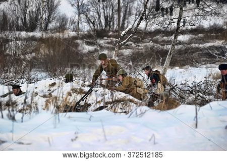 Leningrad Region, Russia - January 22, 2012: The German Gunners During The Second World War To Occup