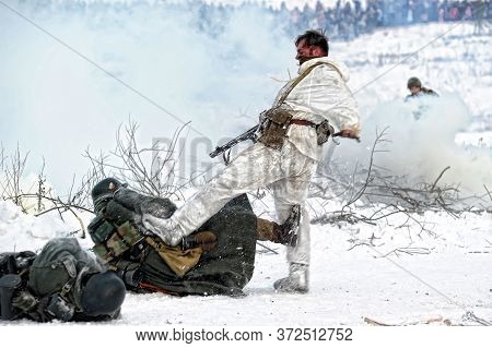 Leningrad Region, Russia - January 22, 2012: The German Gunners During The Second World War To Occup