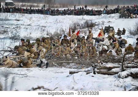 Leningrad Region, Russia - January 22, 2012: The German Gunners During The Second World War To Occup