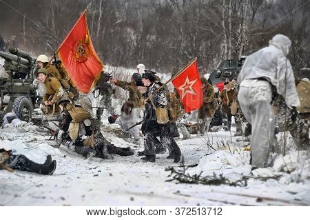 Leningrad Region, Russia - January 22, 2012: The German Gunners During The Second World War To Occup