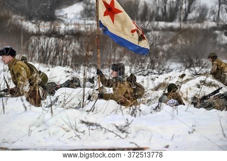 Leningrad Region, Russia - January 22, 2012: The German Gunners During The Second World War To Occup