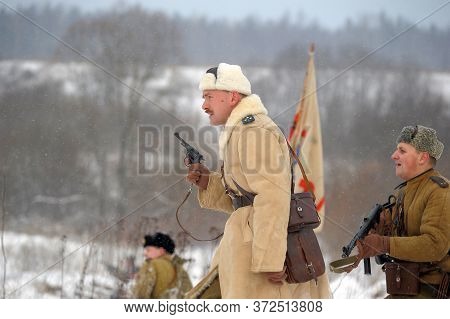 Leningrad Region, Russia - January 22, 2012: The German Gunners During The Second World War To Occup