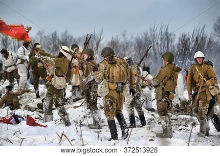 Leningrad Region, Russia - January 22, 2012: The German Gunners During The Second World War To Occup