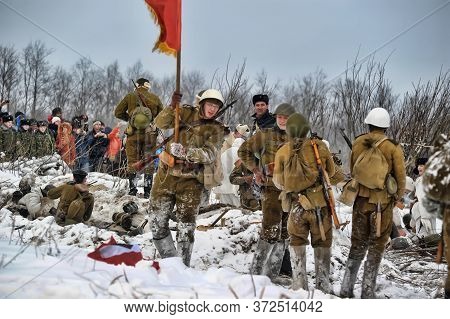 Leningrad Region, Russia - January 22, 2012: The German Gunners During The Second World War To Occup