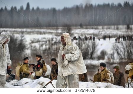 Leningrad Region, Russia - January 22, 2012: The German Gunners During The Second World War To Occup