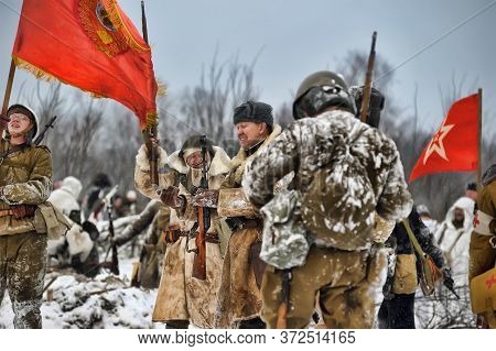 Leningrad Region, Russia - January 22, 2012: The German Gunners During The Second World War To Occup