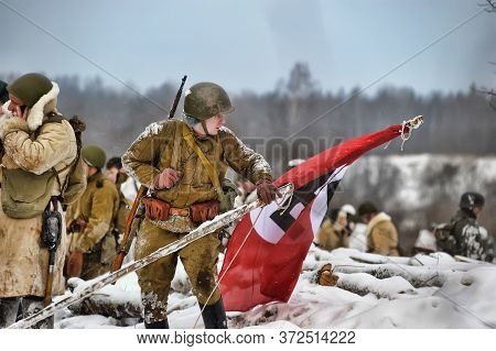 Leningrad Region, Russia - January 22, 2012: The German Gunners During The Second World War To Occup