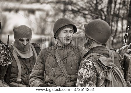Leningrad Region, Russia - January 22, 2012: The German Gunners During The Second World War To Occup