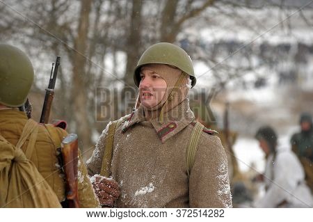 Leningrad Region, Russia - January 22, 2012: The German Gunners During The Second World War To Occup