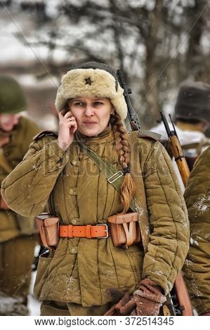Leningrad Region, Russia - January 22, 2012: The German Gunners During The Second World War To Occup