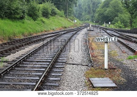Railway Track View.  The View Along The Railway Track On The Historic Keighley And Worth Valley Rail