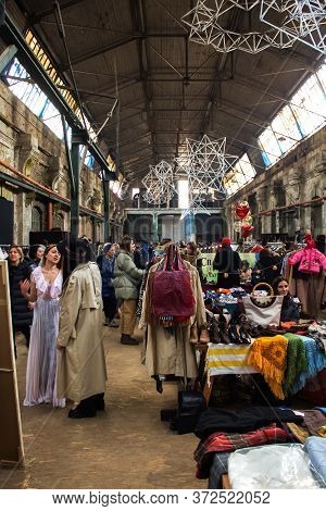 Lviv, Ukraine - February 16, 2020 : Garage Sale In Lem Station, Tlum And Kram. Hipster Vintage Cloth