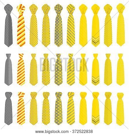 Illustration On Theme Big Set Ties Different Types, Neckties Various Size. Tie Pattern Consisting Of