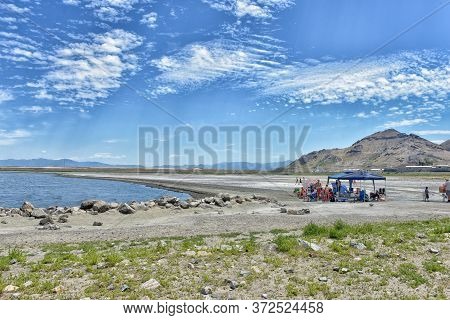 06,07,2016 Salt Lake, Utah, Usa Dusk Sky At The Great Salt Lake, Utah, Usa.