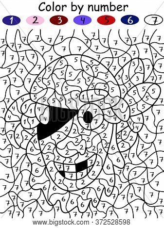 Cartoon Pirate Color By Number Children Game. Coloring Activity Worksheet For Kindergarten Kids. Amu