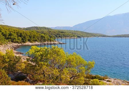 Turquoise Sea Water Of Beach Ans Mountains, Sumartin, Brac Island, Croatia