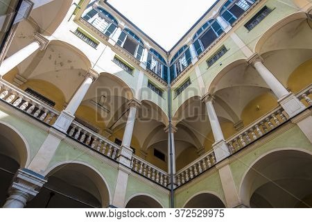Genoa, Italy - August 20, 2019: Balbi Senarega Palace Or Palazzo Balbi Senarega In Via Balbi Street 