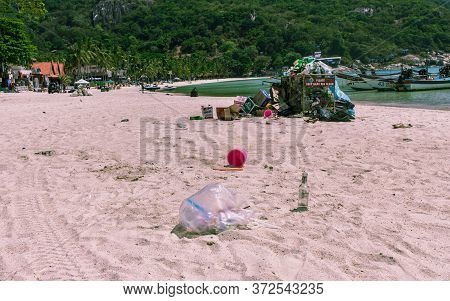 Koh Phangan, Thailand- April 20 2019: Haad Rin Dirty Beach After Full Moon Party