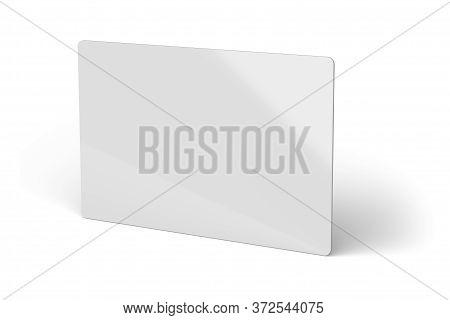 White Plastic Id Card With Rounded Corners Template Mockup Isolated On White Background. Ticket, Dis
