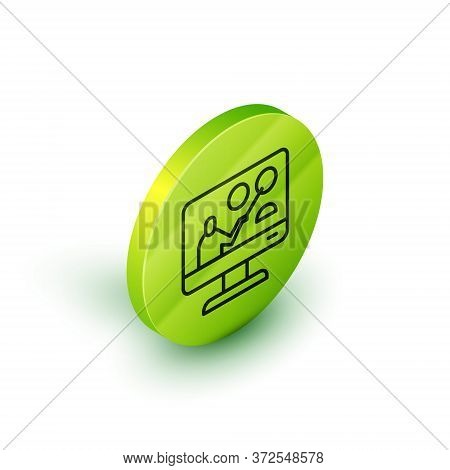 Isometric Line Online Education And Graduation Icon Isolated On White Background. Online Teacher On 