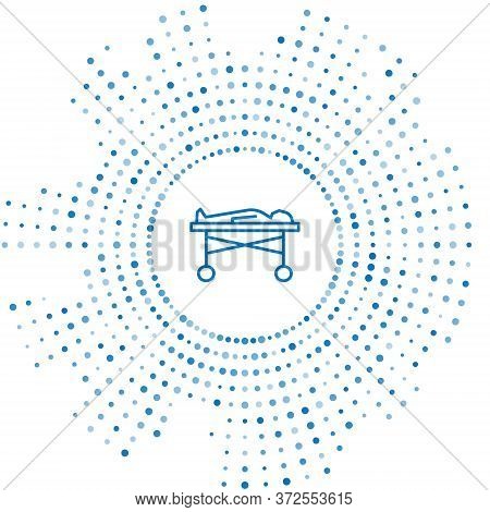 Blue Line Dead Body In The Morgue Icon Isolated On White Background. Abstract Circle Random Dots. Ve