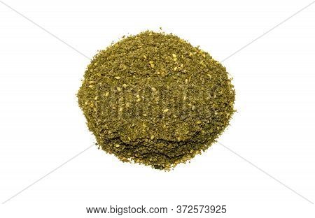 Original Israel And Arabic Zaatar Isolated On White Background. Pile Of Middle Eastern Traditional M