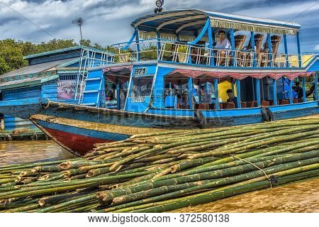 Lake Tonle Sap, Combodia - 28.06.2017: Chong Knies Village, Tonle Sap Lake, The Largest Freshwater L
