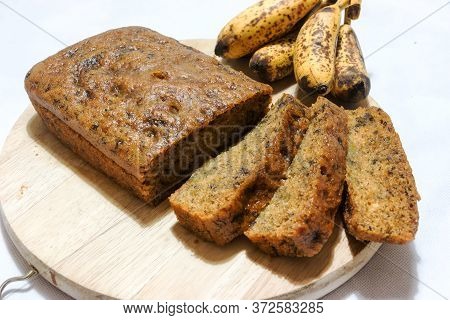 Homemade Steam Banana Cake On White Background, Malaysian And Indonesian Traditional Cake Called 'ke