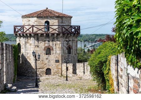 Jaksic`s Tower On Belgrade Fortress Kalemegdan And Danube River In Background