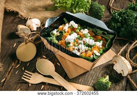 Healthy Organic Food Vegetables With Cheese In Eco Friendly Packaging, Horizontal