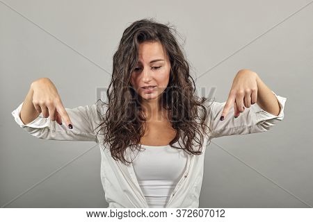 Hand Pointer With Forefingers Pointing Down. Index Finger To Show Direction. Means Choosing, Introdu