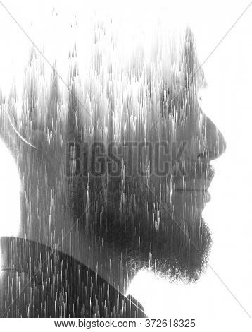 A portrait combined with a digital illustration