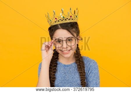 Intelligent Princess. Little Smart Girl Wear Eyeglasses. Clever Child. Royal Education. Adorable Gir