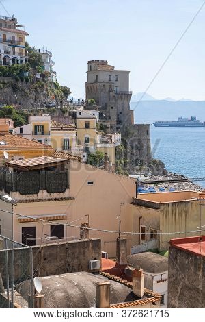 Cetara Cityscape On Coast Of Amalfi Of Mediterranean Sea, Italy