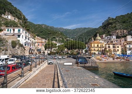 Cetara Cityscape On Coast Of Amalfi Of Mediterranean Sea In Italy